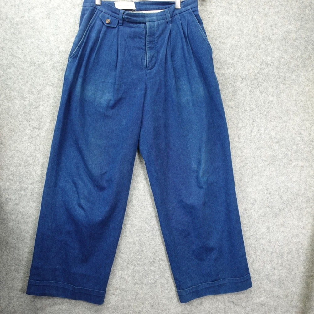 King Tuckfiels Pleated Wide Leg Denim Pants 32x31 Blue Cuffed Button Fly UK $475
